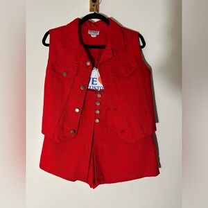 Vintage Denim Vest and Short Skort Set Size Small Red